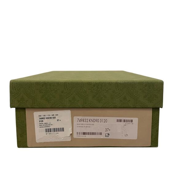 GUCCI Women's Satin High Heel Sandals with Crystals Size 37.5 US 7.5 Green New - Picture 15 of 16